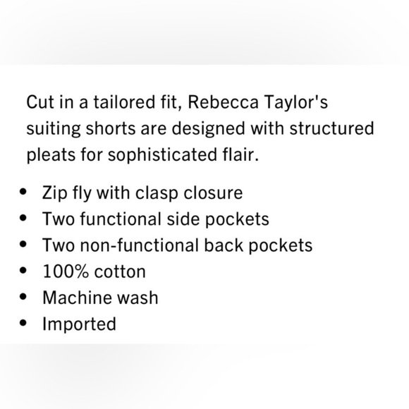 REBECCA TAYLOR COTTON SUITING TAILORED SHORTS PAILE ORCHID SIZE 0 - Picture 6 of 7